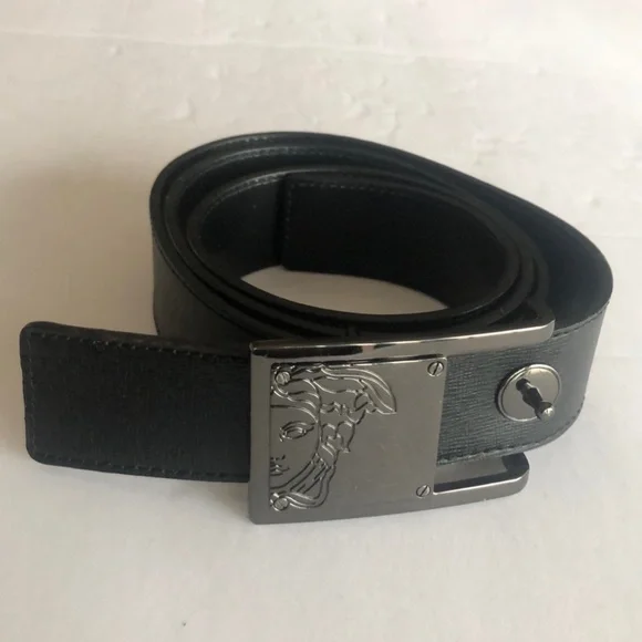 Versace Black Leather Medusa Head Buckle Belt Sz 38 - Picture 5 of 9
